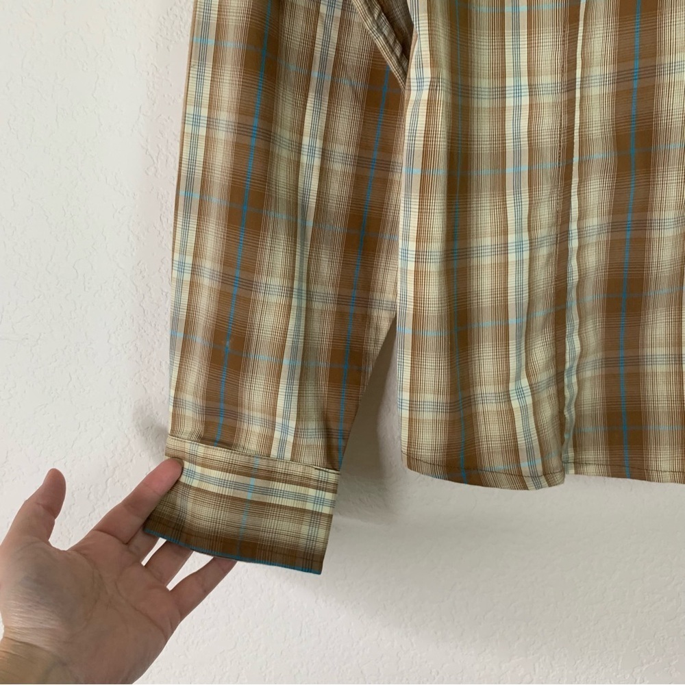 Arcteryx Womens brown blue plaid long sleeve/ roll sleeve button up shirt L - Picture 3 of 8